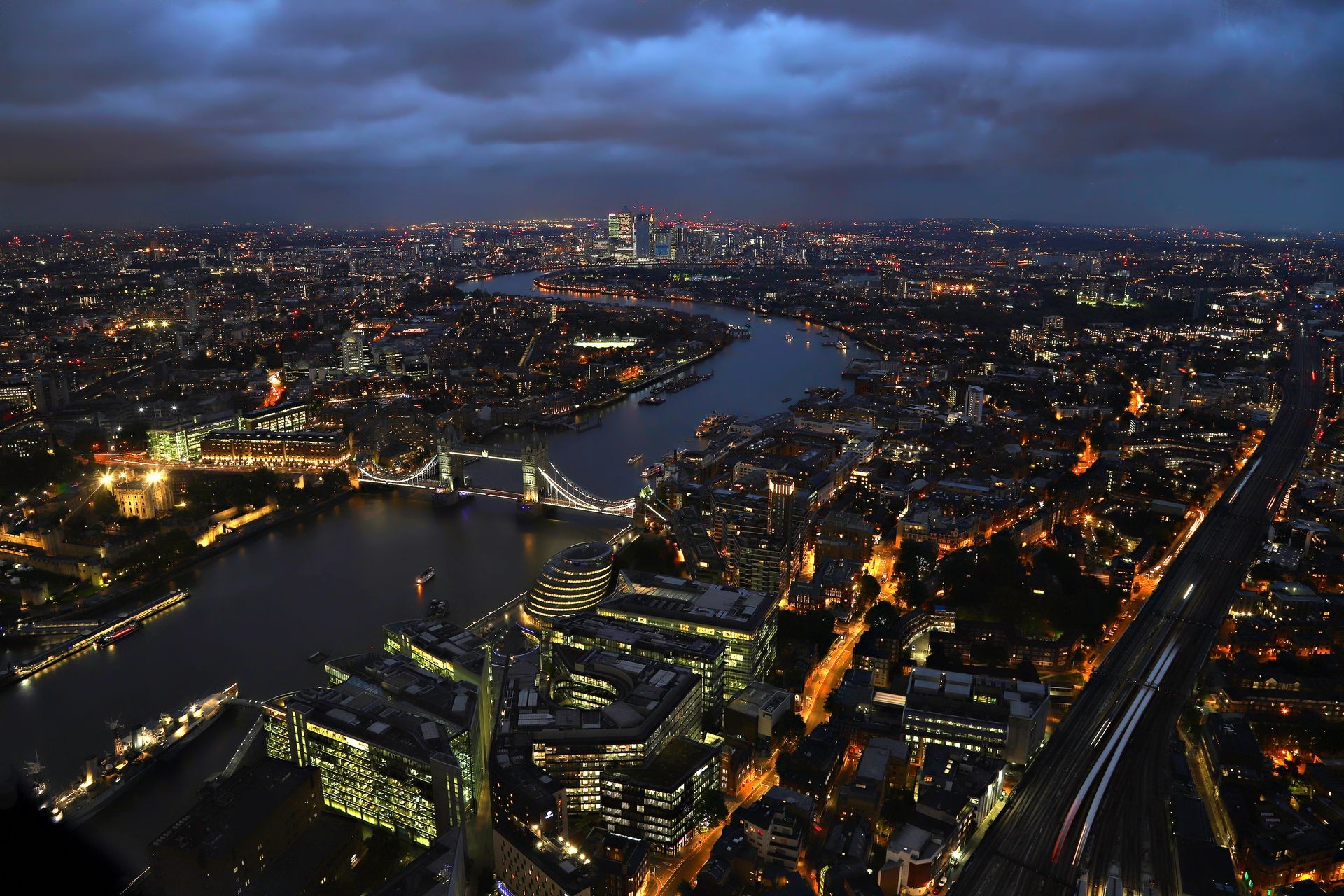 Night view of the Tower Bridge in London from the Shard Night view of the Tower Bridge in London from the Shard